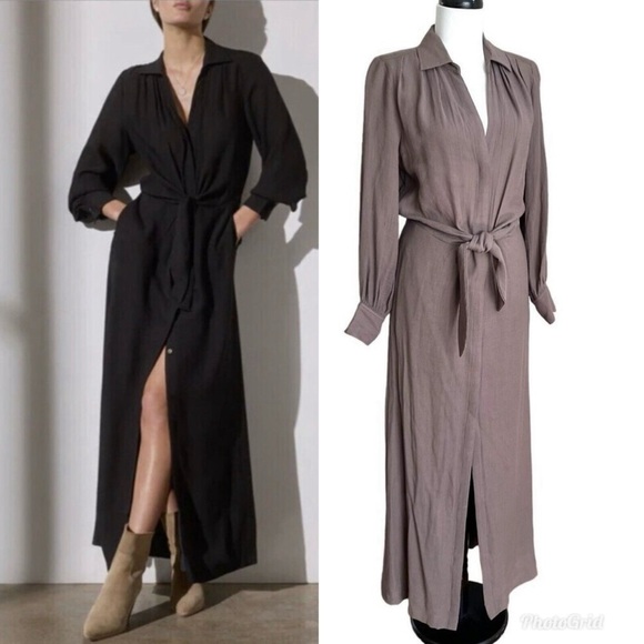 NWT Brochu Walker Madsen Maxi Dress XS Shirtdress Morel Taupe Minimalist Classic - Picture 1 of 15